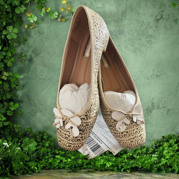 Franco Sarto Shoes - Franco Sarto Beige Woven Ballet Flats with Bow Detail